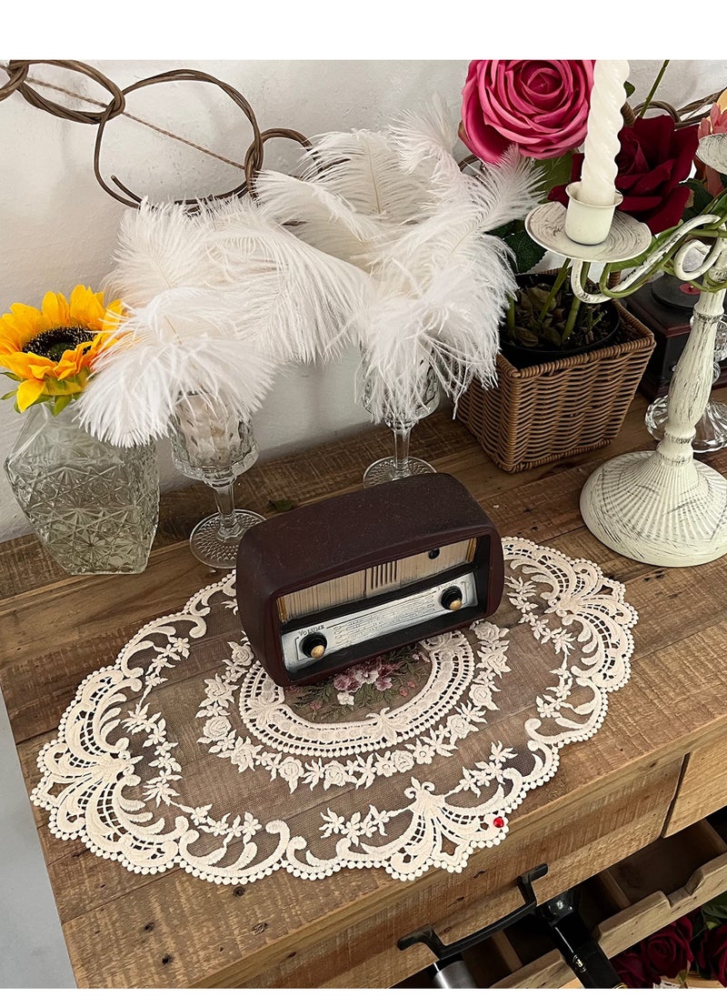 Generic - 2 Pack Retro French Style Lace Placemats, Fashionable Embroidered Cup Mat vase mat 43x32 cm ,Beige - Image 1