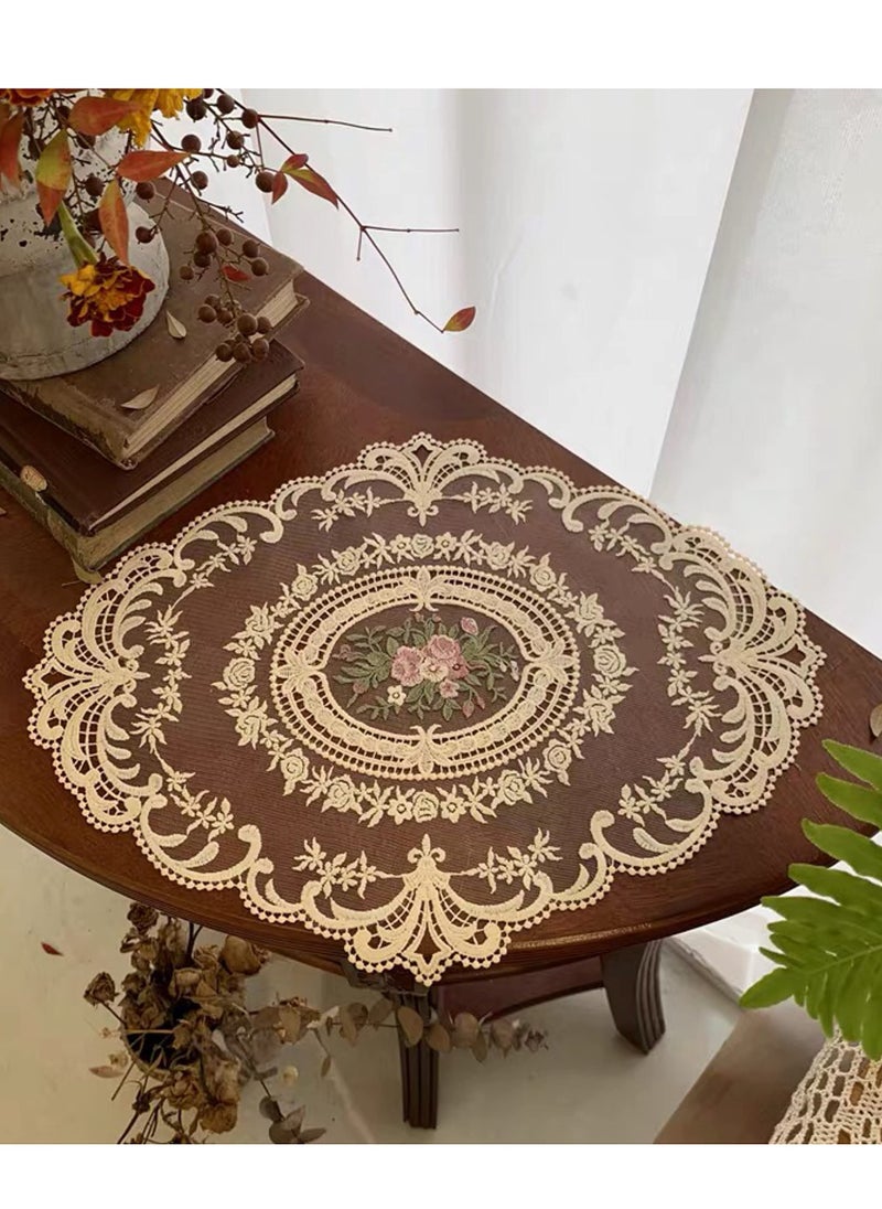 Generic - 2 Pack Retro French Style Lace Placemats, Fashionable Embroidered Cup Mat vase mat 43x32 cm ,Beige - Image 1