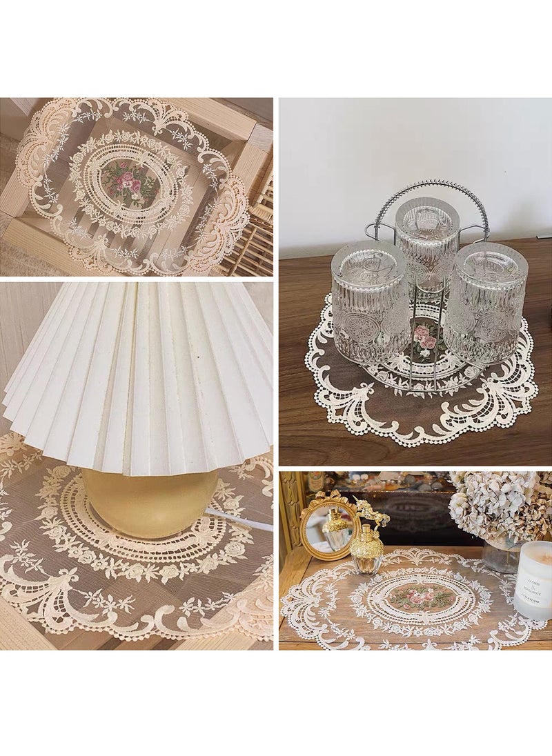 Generic - 2 Pack Retro French Style Lace Placemats, Fashionable Embroidered Cup Mat vase mat 43x32 cm ,Beige - Image 1