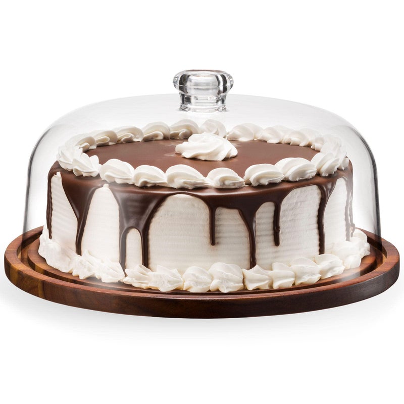 Godinger Cake Stand, Cake Plate Server Platter with Dome, Acacia Wood and Shaterproof Acrylic Lid - Image 1