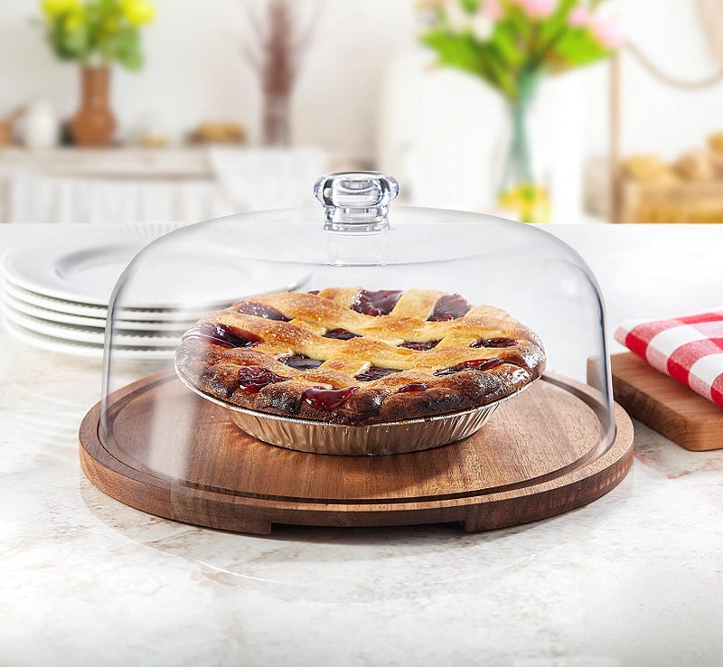 Godinger Cake Stand, Cake Plate Server Platter with Dome, Acacia Wood and Shaterproof Acrylic Lid - Image 4