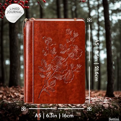 SETTINI® Lined Journal - Flower Journal for Writing Gift Set - Hardcover Vegan Leather, Unique Pen Holder, 192 Pages, 6" x 8.5" - Includes Pen and Gift Box - Christmas Gifts - Image 3