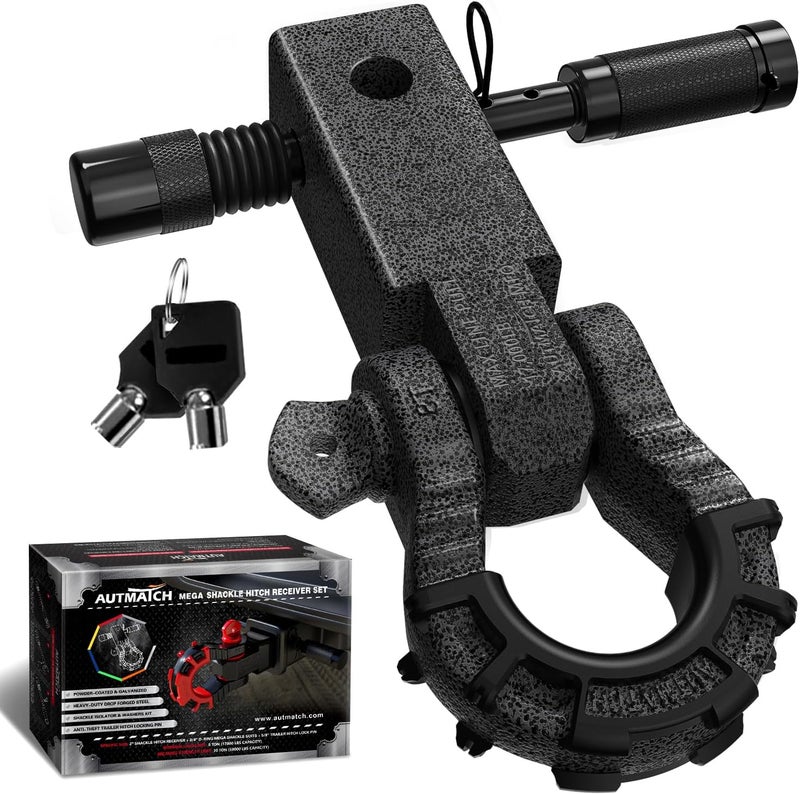 AUTMATCH Shackle Hitch Receiver 2" with 3/4" Mega D Ring Shackle and 5/8" Trailer Hitch Lock Pin, 68,000 Lbs Break Strength Heavy Duty Receiver Towing Kit for Off-Road Vehicle Recovery, Grainstone - Image 1