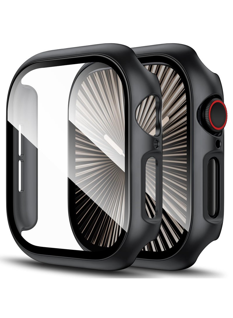 أبل ووتش حامي الشاشة سلسلة 10 46mm قناع خفف من الزجاج فيلم حالة الثابت للرجال والنساء رقيقة جدا حامي ( أسود ) - Image 1