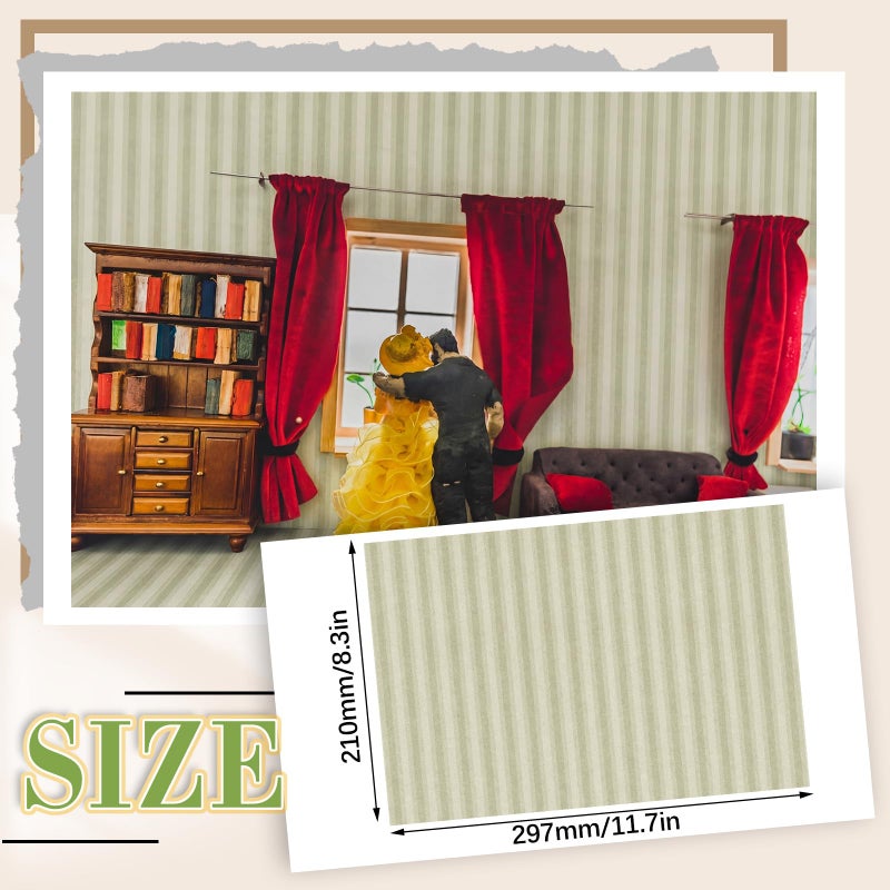 Flutesan 12 Pcs Miniature Dollhouse Wallpaper and Flooring Peel and Stick Mini DIY Self Adhesive Dollhouse Accessories 8.27 x 11.69 Inch (Vintage Stripes) - Image 2