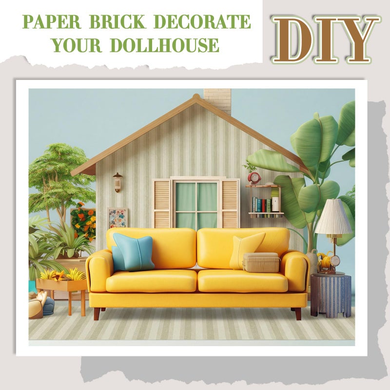 Flutesan 12 Pcs Miniature Dollhouse Wallpaper and Flooring Peel and Stick Mini DIY Self Adhesive Dollhouse Accessories 8.27 x 11.69 Inch (Vintage Stripes) - Image 4
