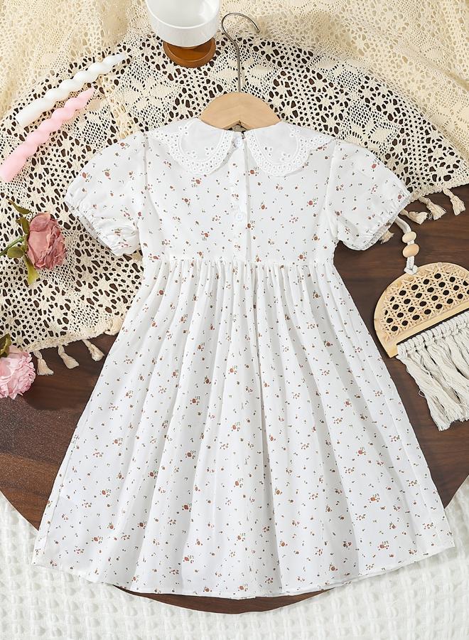 تايك تو فستان بناتي بطبعة زهور وياقة بيتر بان - Image 2