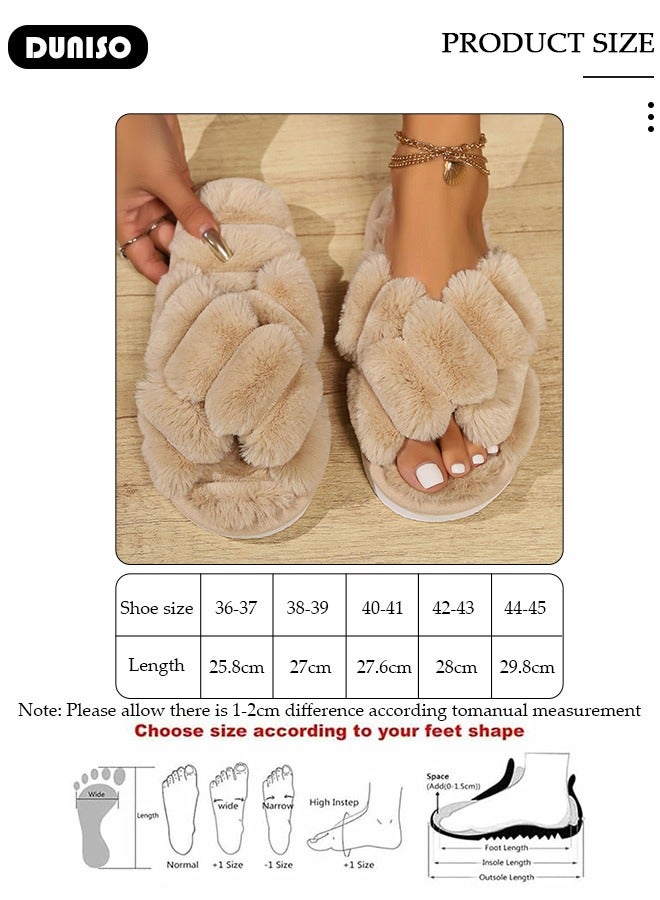 DUNISO Non-slip Cross Band Slippers for Women's, Comfort Warm Plush Slippers, Open Toe Home Slippers, Soft Lightweight Slippers, Washable Flat Slippers, Household Slippers for Indoor & Outdoor - Image 4