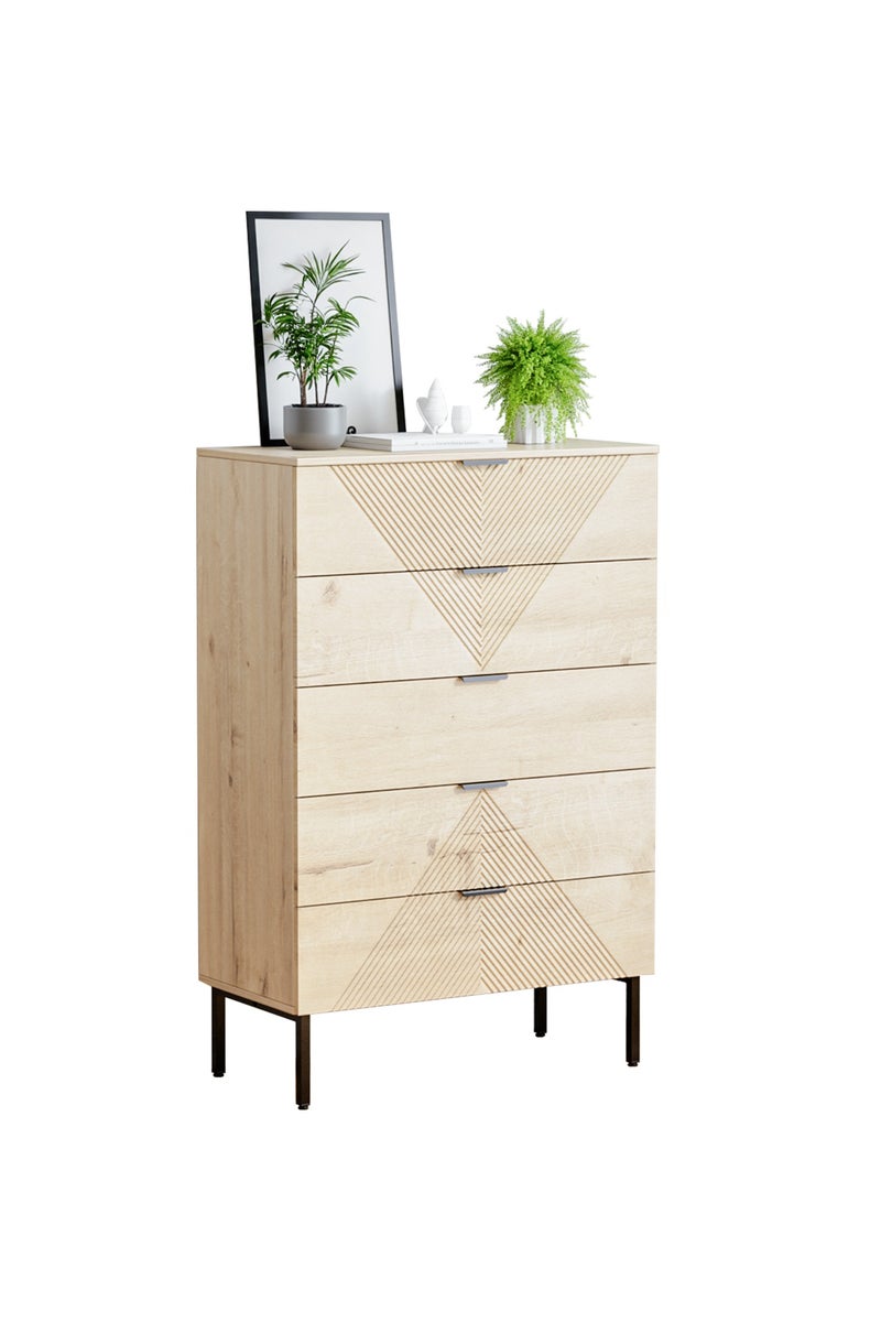 Chogori 5 Drawer Dresser for Bedroom, Fluted Tall Dresser for Closet, Wooden Chest of Drawers for Living Room, Hallway - Image 1