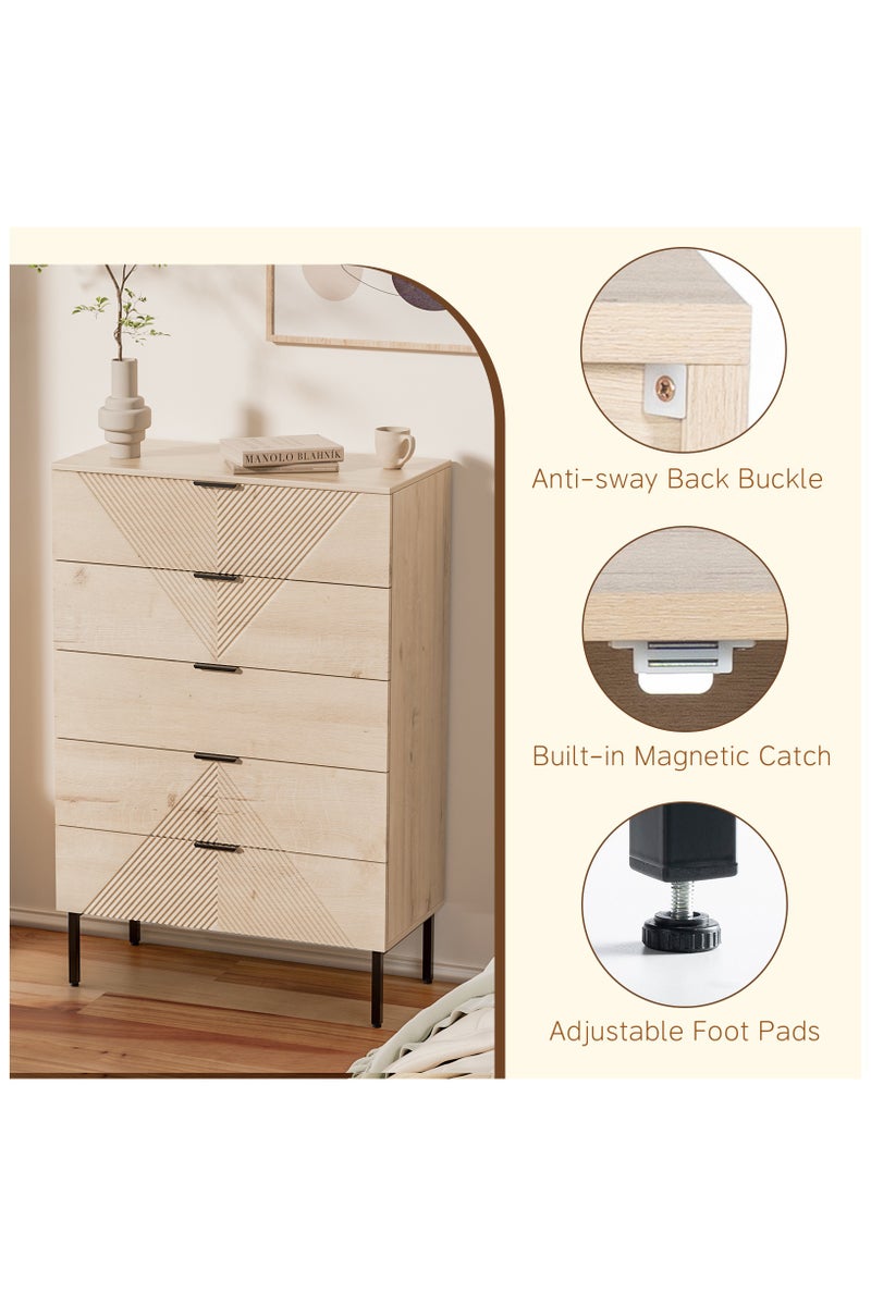 Chogori 5 Drawer Dresser for Bedroom, Fluted Tall Dresser for Closet, Wooden Chest of Drawers for Living Room, Hallway - Image 4