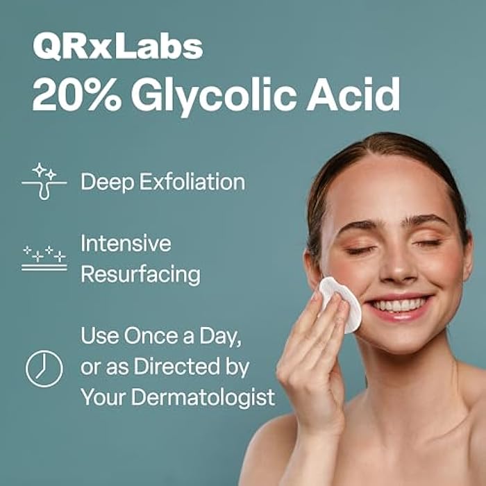 QRxLabs Glycolic Acid 20% Resurfacing Pads for Face & Body with Vitamins B5, C & E, Green Tea, Calendula, Allantoin - Exfoliates Surface Skin and Reduces Appearance of Fine Lines and Wrinkles - Peel Pads - Image 2