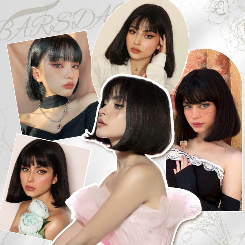 BARSDAR Short Brown Bob Wig with Bangs - Dark Brown Short Bob Wig with Bangs for Women - 12 Inch Chin-Length Natural Looking Synthetic Hair Replacement Party Halloween Mathilda Costume Dora Wigs - Image 5