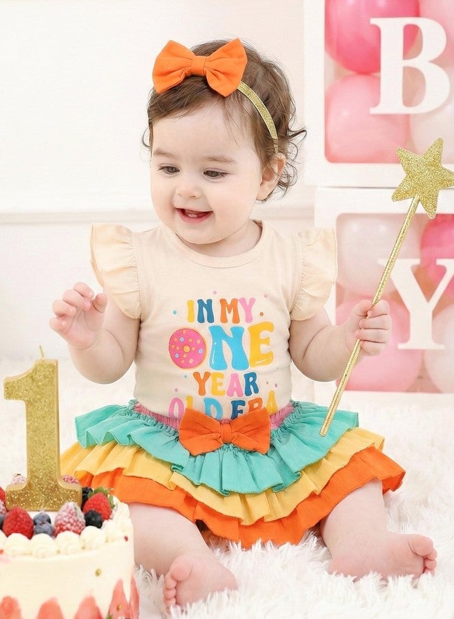 Mioglrie First Birthday Outfit Girl 12 18 Months Baby Girl Clothes Romper Shorts Headband Ruffle Sleeveless Clothes Apricot Cake Smash Outfits Girls - Image 3