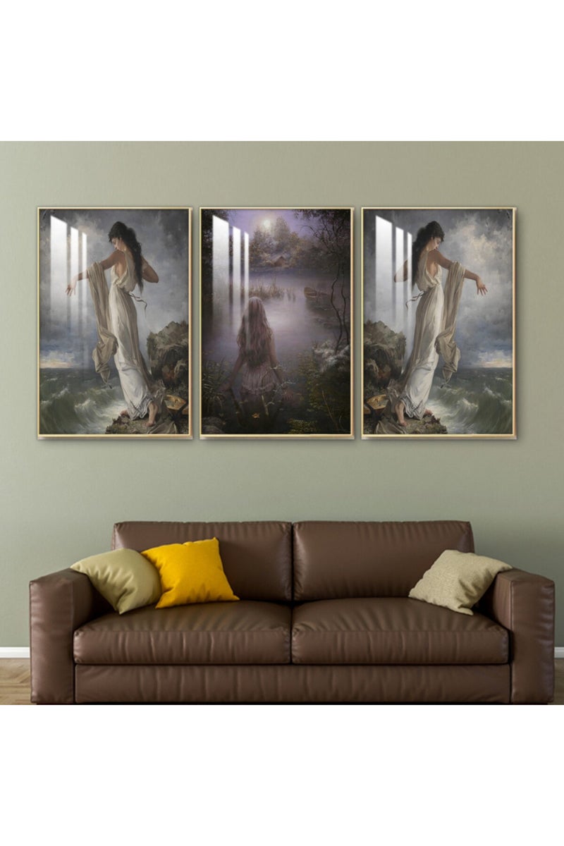 Marktna Three wooden wall painting with a frame and a clear acrylic layer - Image 1