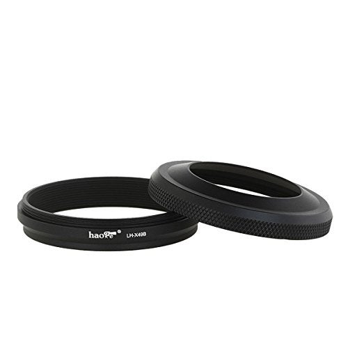 Haoge LH-X49B 2in1 All Metal Ultra-Thin Lens Hood with Adapter Ring Set for Fuji Fujifilm FinePix X70 X100 X100S X100T X100F Camera Black Replaces Fujifilm LH-X100 AR-X100 LH-X70 - Image 1