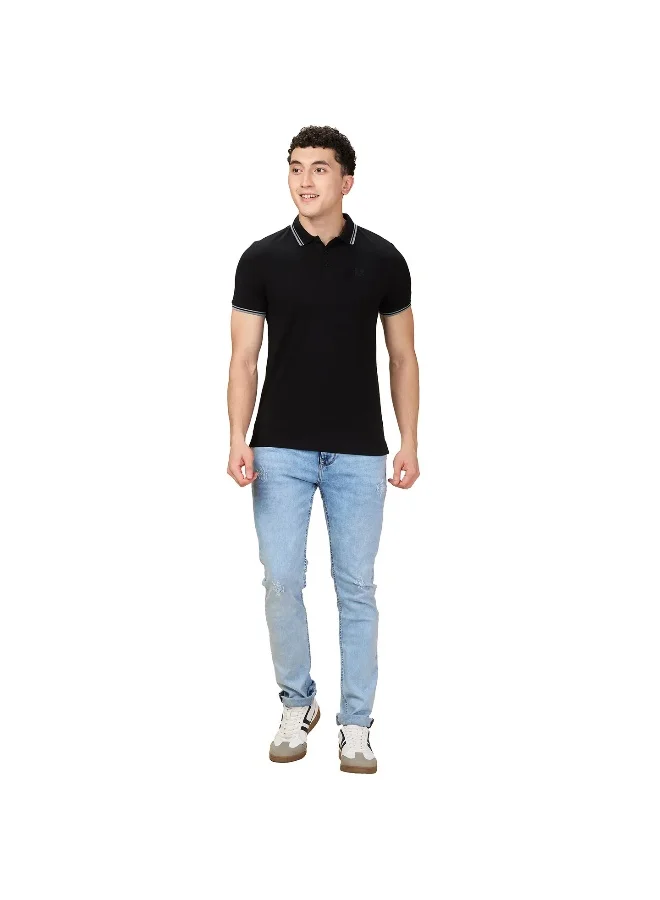 Being Human Mens Black Polo Collar Short Sleeve Polo T-Shirt