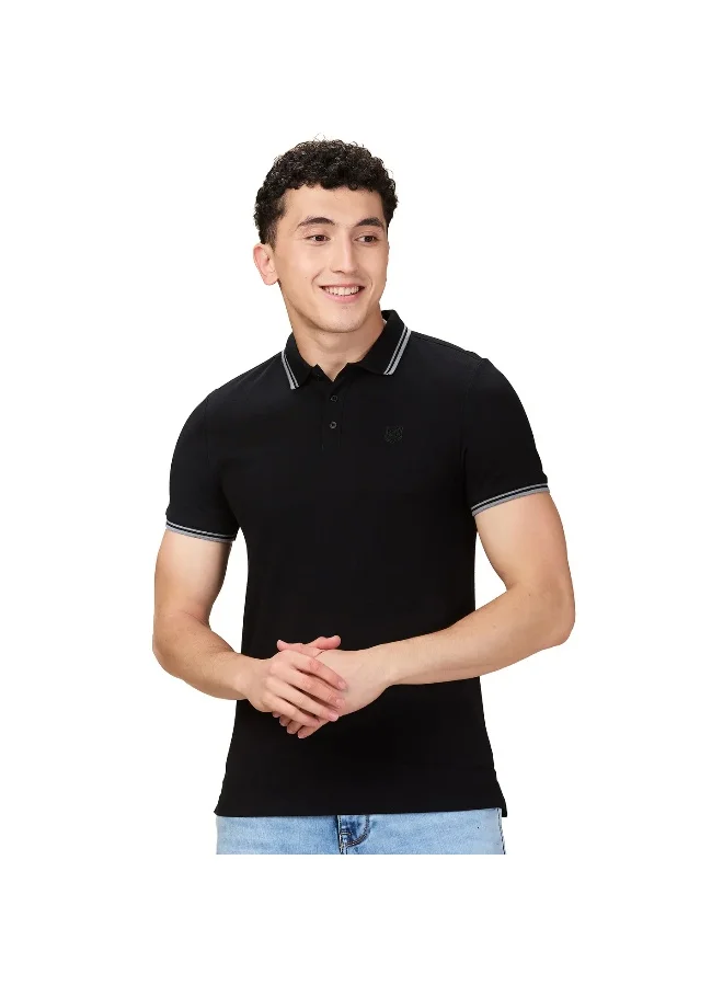 Being Human Mens Black Polo Collar Short Sleeve Polo T-Shirt