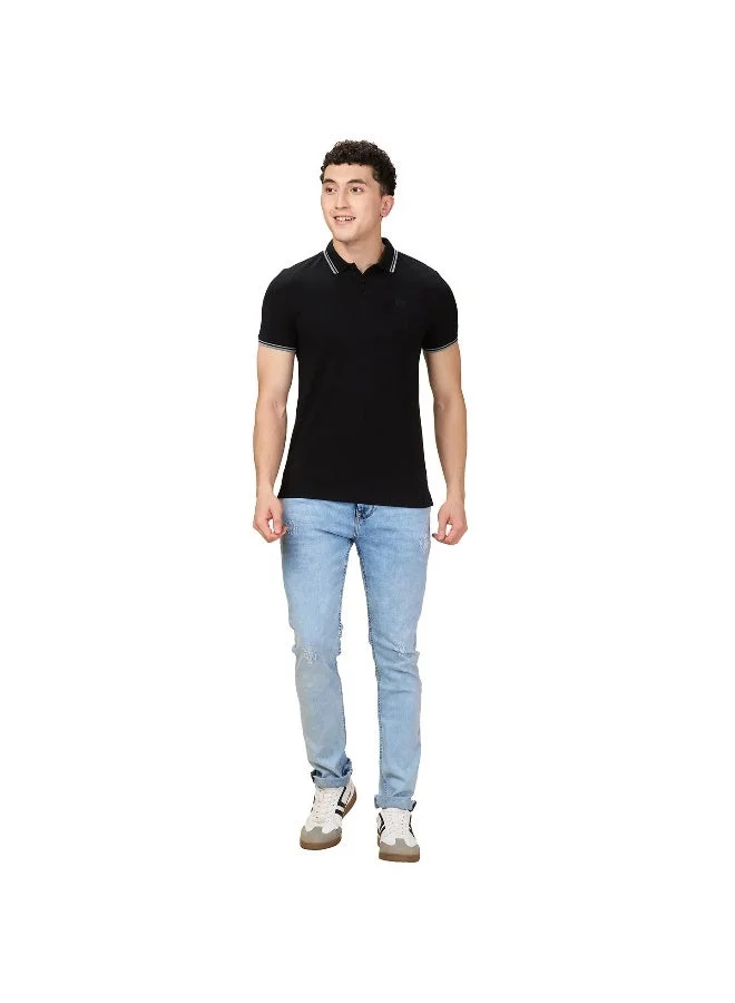 بيينغ هيومان Mens Black Polo Collar Short Sleeve Polo T-Shirt