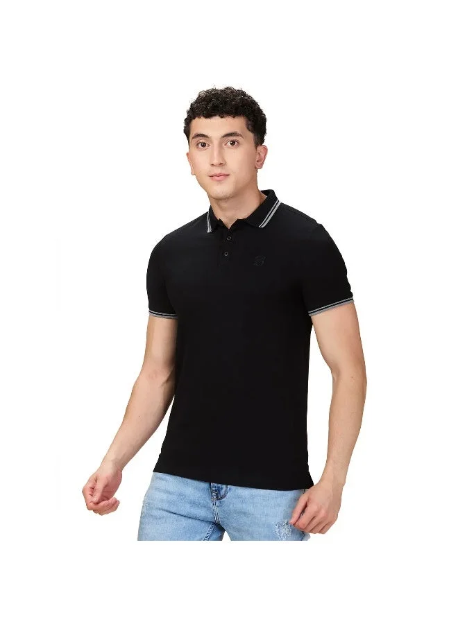 بيينغ هيومان Mens Black Polo Collar Short Sleeve Polo T-Shirt