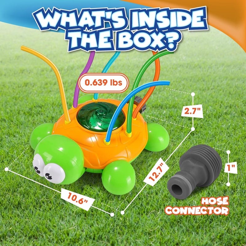 Chuchik Water Sprinkler for Kids, Toddler Outdoor Toys - Backyard Spinning Turtle Kids Sprinkler Toy - Summer Toys Splashing Fun - Sprays Up to 8ft High - Attaches to Garden Hose, Kids Outdoor Toys - Image 2