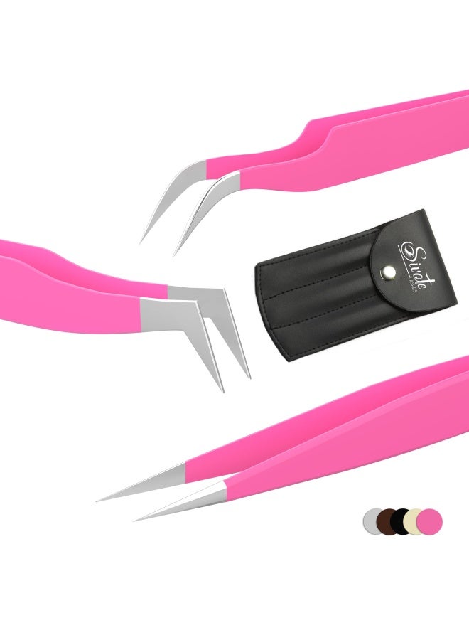 Sivote Lash Tweezers For Eyelash Extensions For Volume  Isolation And Classic Lashes  3 Pack  Pink - Image 1