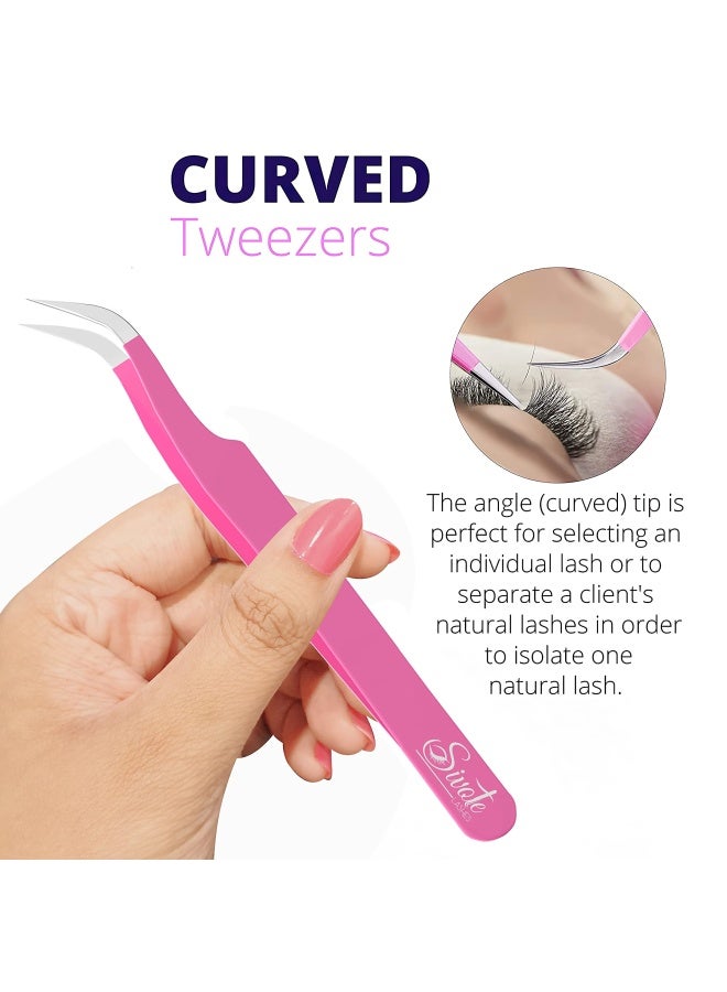 Sivote Lash Tweezers For Eyelash Extensions For Volume  Isolation And Classic Lashes  3 Pack  Pink - Image 4