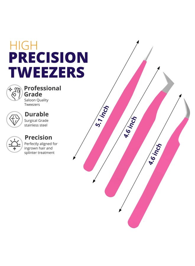 Sivote Lash Tweezers For Eyelash Extensions For Volume  Isolation And Classic Lashes  3 Pack  Pink - Image 2