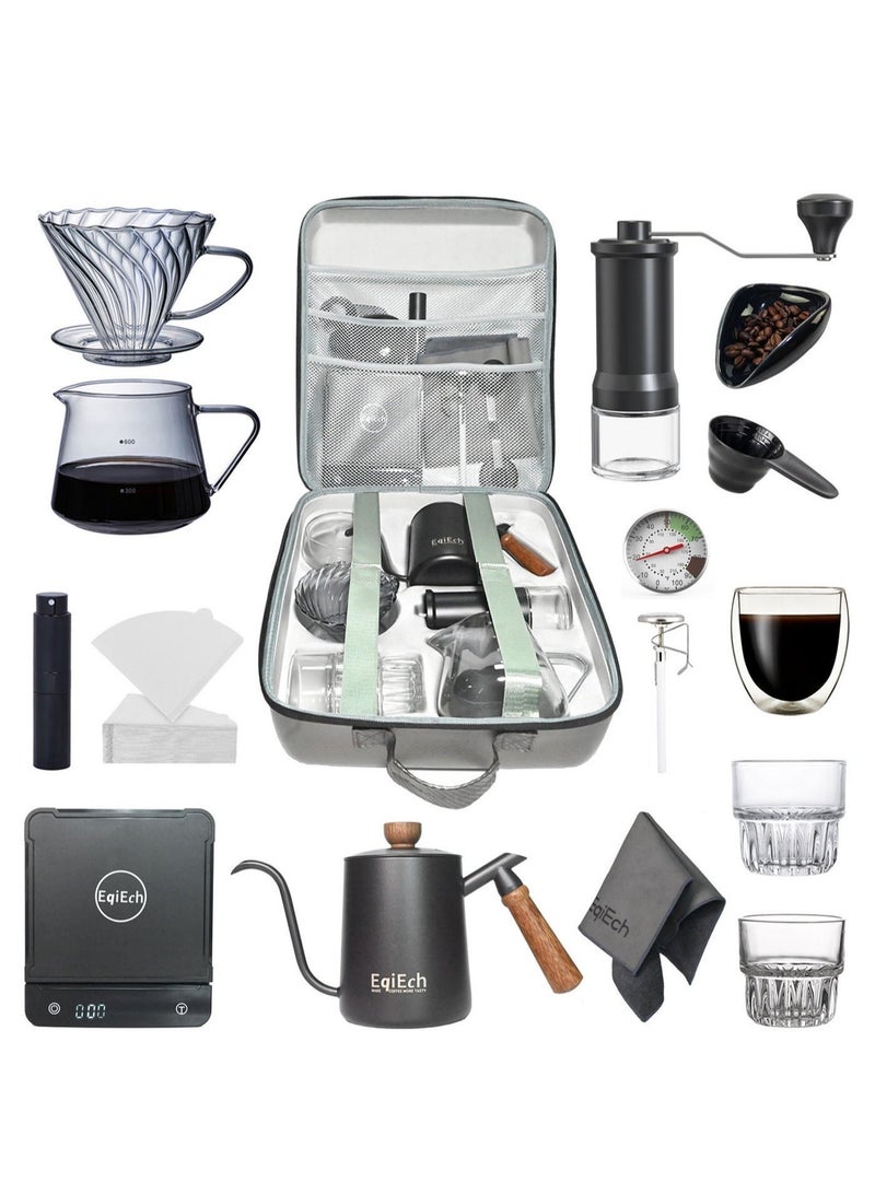 EqiEch V60 Coffee Maker Set,14-Piece Drip Coffee Maker Set,Hand Drip Coffee Set with Portable Carry Case,Manual Pour Over Coffee Maker Set with Coffee Scale,Coffee Pot,Coffee Filter,for Coffee Lover - Image 1