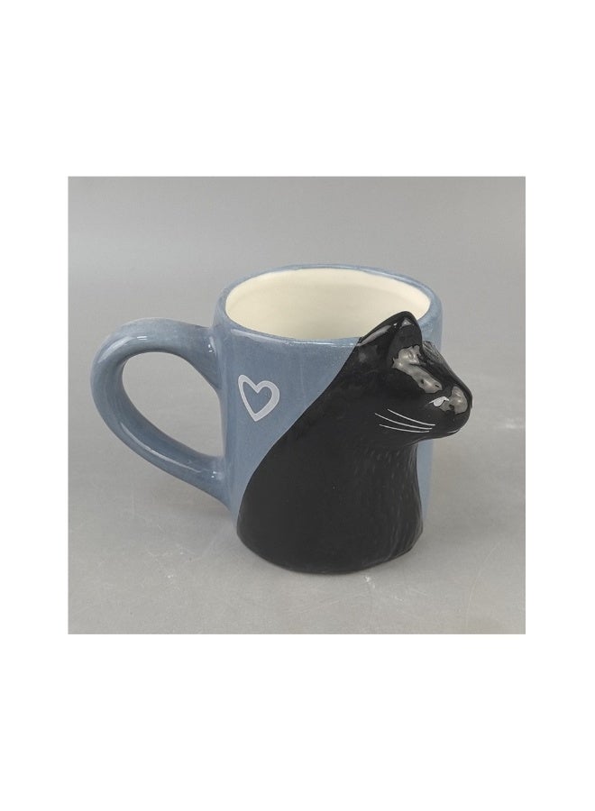 Beauenty Creative stereo cat lovers ceramic mug black and white cat kissing cat mug/blue kitten mug 