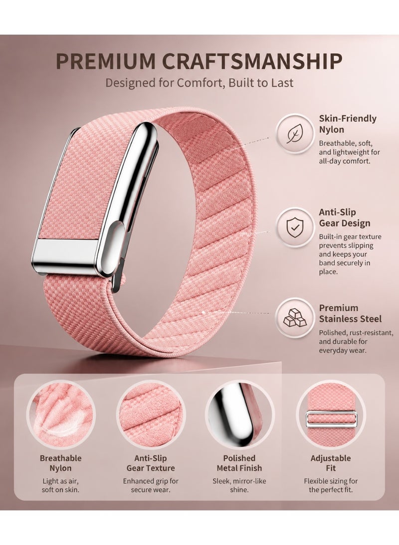 دوامة متوافق مع WHOOP MG / One / Peak / Life Band، حزام بديل من النايلون الناعم مزود بموصل لامع فضي على شكل حرف U، حزام معصم قابل للتعديل، الحزام فقط، غير مخصص لـ WHOOP 4.0 - Image 3