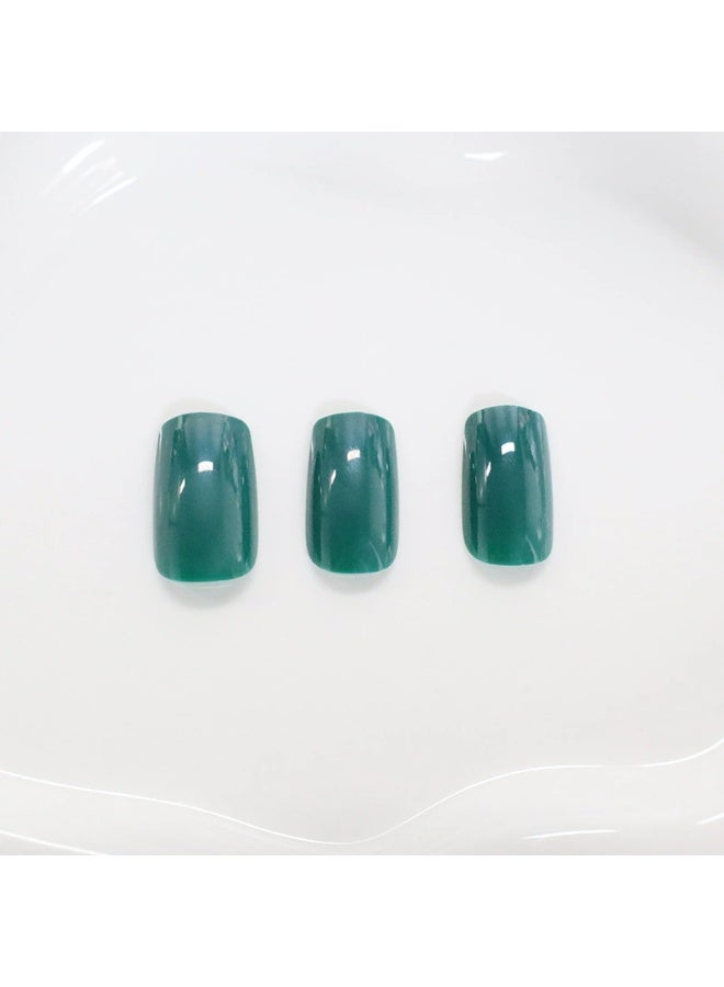 Goolsky أظافر ضغط مربعة طويلة فاخرة بلمسة لامعة خضراء داكنة لأسلوب جريء أنيق - Image 2