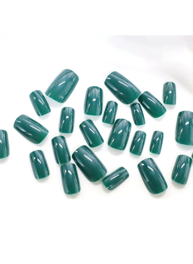 Goolsky أظافر ضغط مربعة طويلة فاخرة بلمسة لامعة خضراء داكنة لأسلوب جريء أنيق - Image 4