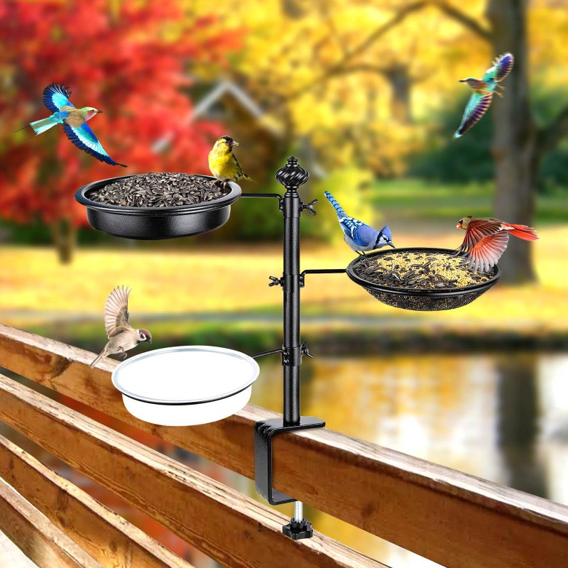 BOLITE Deck Bird Feeder for Railing, BOLITE Balcony Bird Feeders for Outside, Three Trays, Enhanced Version, Black, Birthday Gifts for Women Men, Gifts for Mom Dad - Image 4
