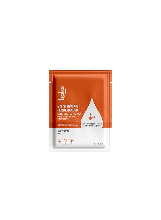 BAKE 2% Vitamin C + Ferulic Acid Serum Sheet Mask for Dark Circles, Spots & Pigmentation | Paraben Free, 100% Biodegradable | Brightening & Glow Effect - Image 1