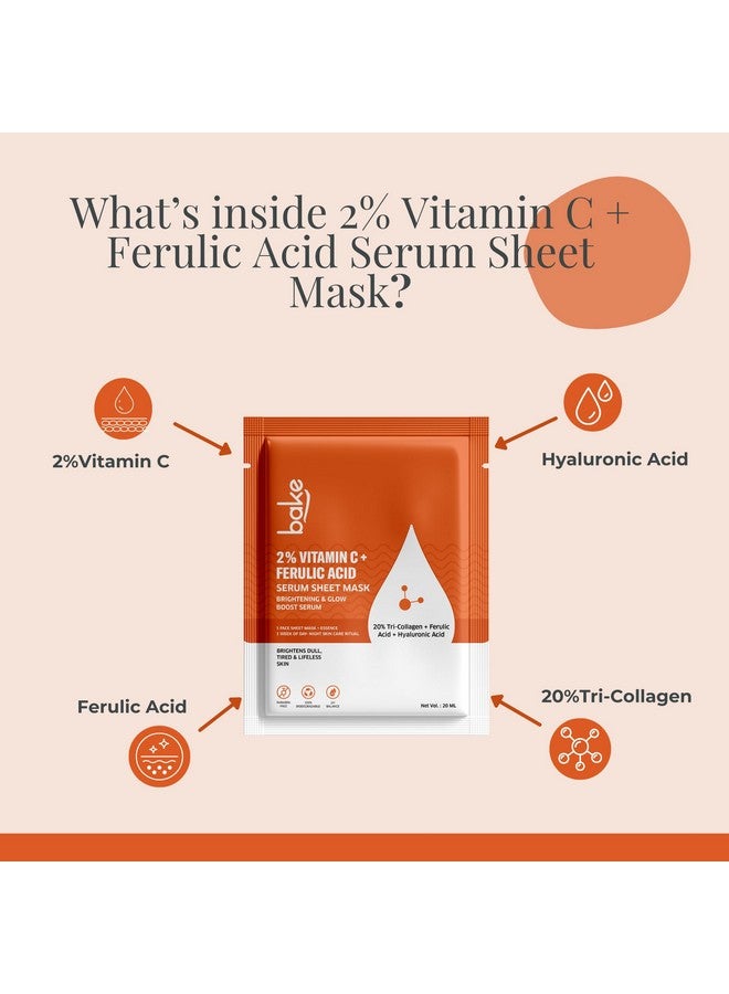 BAKE 2% Vitamin C + Ferulic Acid Serum Sheet Mask for Dark Circles, Spots & Pigmentation | Paraben Free, 100% Biodegradable | Brightening & Glow Effect - Image 2