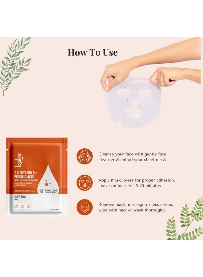 BAKE 2% Vitamin C + Ferulic Acid Serum Sheet Mask for Dark Circles, Spots & Pigmentation | Paraben Free, 100% Biodegradable | Brightening & Glow Effect - Image 4