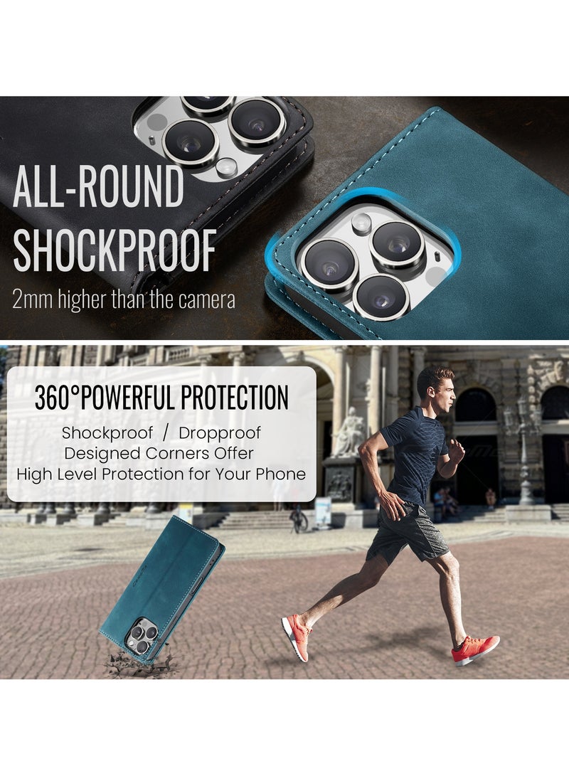 CaseMe iPhone 16 Pro Max Case Wallet Case Book Folding Flip Folio Case with Magnetic Kickstand Card Slots Protective Cover - Green - Image 2