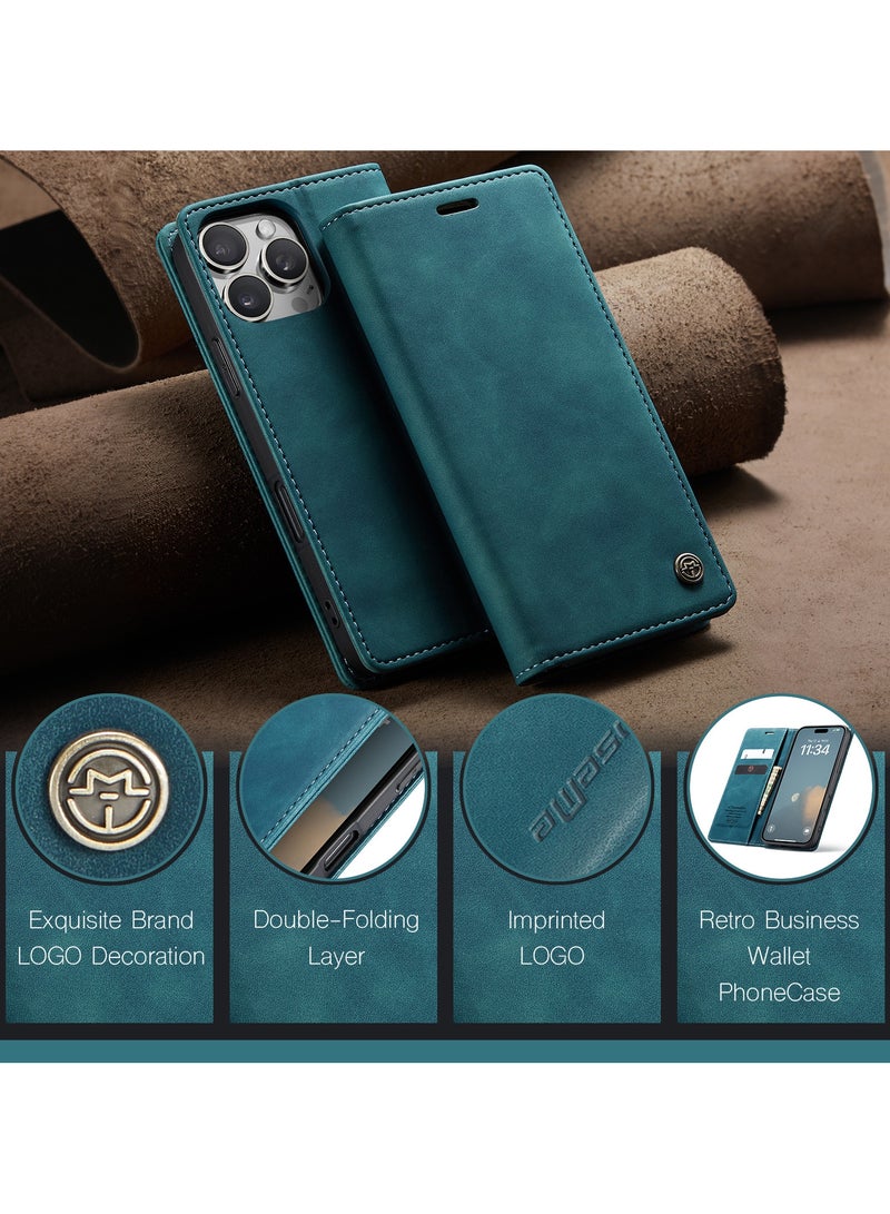 CaseMe iPhone 16 Pro Max Case Wallet Case Book Folding Flip Folio Case with Magnetic Kickstand Card Slots Protective Cover - Green - Image 4