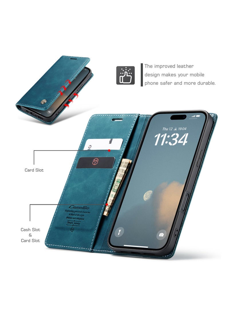 CaseMe iPhone 16 Pro Max Case Wallet Case Book Folding Flip Folio Case with Magnetic Kickstand Card Slots Protective Cover - Green - Image 5