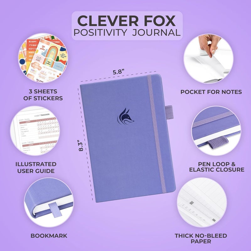 كليفر فوكس دفتر يوميات الإيجابية من Clever Fox – امتنان يومي وتأكيدات مع محفزات – دفتر يوميات الصحة النفسية التحفيزية للرجال والنساء مع متتبع العادات – يدوم 6 أشهر، حجم A5 (خزامي) - Image 2