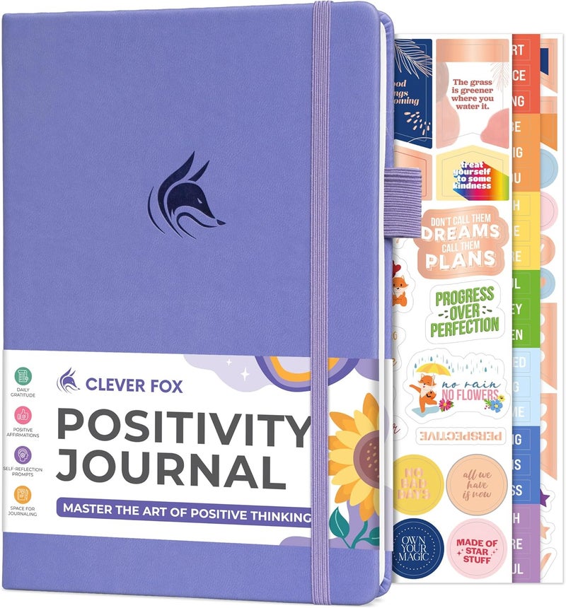 كليفر فوكس دفتر يوميات الإيجابية من Clever Fox – امتنان يومي وتأكيدات مع محفزات – دفتر يوميات الصحة النفسية التحفيزية للرجال والنساء مع متتبع العادات – يدوم 6 أشهر، حجم A5 (خزامي) - Image 1