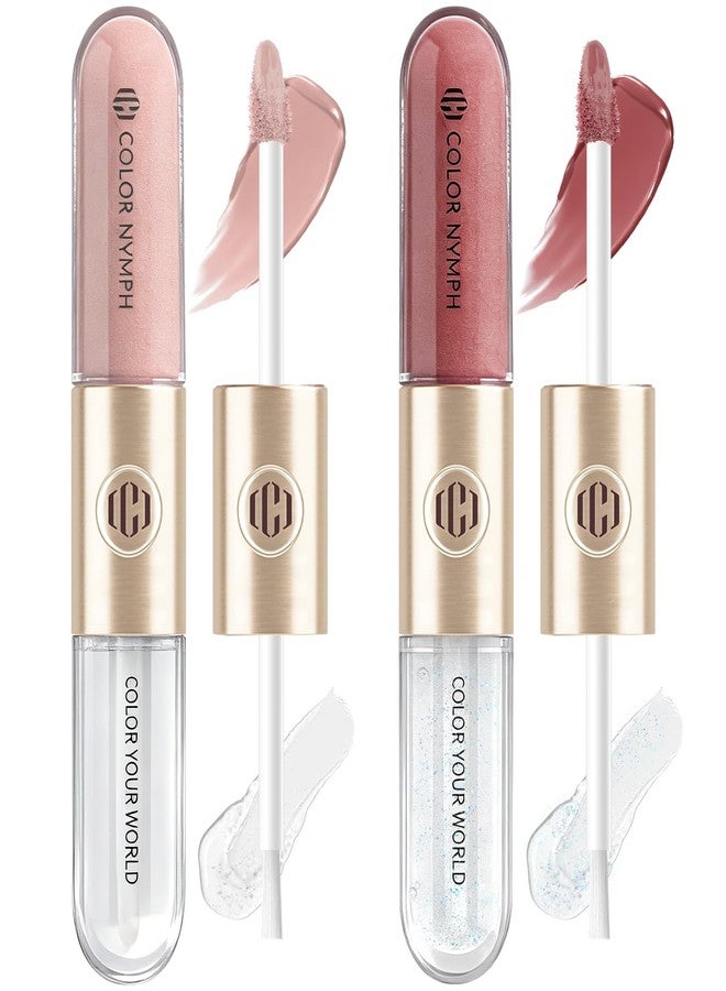 Color Nymph Matte Liquid Lipstick with Clear & Shimmer Lip Oil | 2PCS Lip Makeup Set for Women & Girls | High Pigment Color Long-Lasting Dual Ended Lip Gloss | Cruelty-Free & Vegan (2-Count, 04) - Image 1