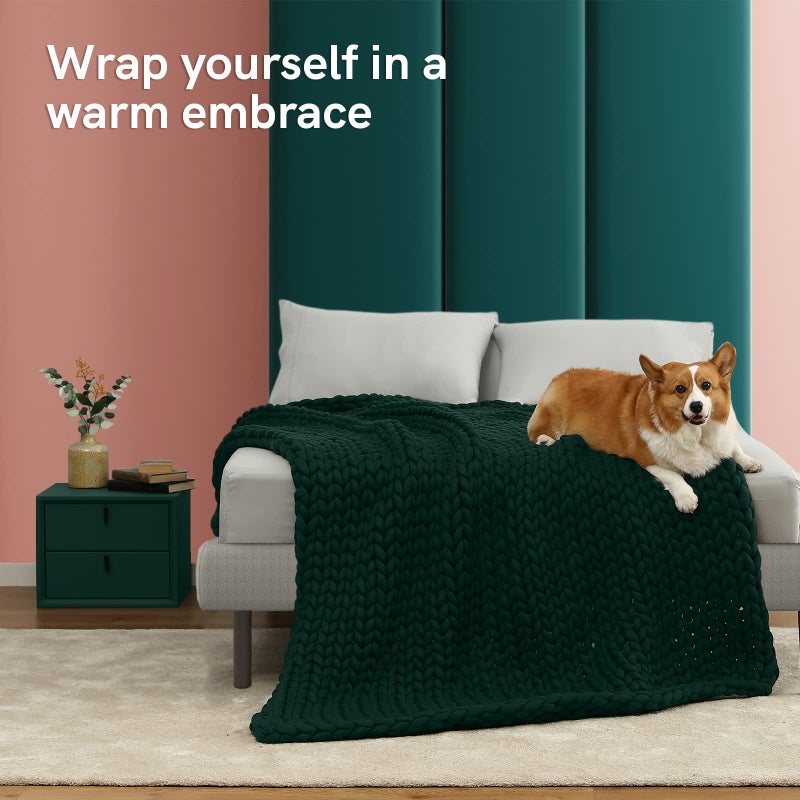 YnM Knitted Weighted Blanket, Handmade Chunky Knitted Design, Soft and Cozy, Temperature Regulating and Breathable, Machine Washable Throw for Sleep or Home Decor (Pacific Green, 50x60 Inch, 10lbs) - Image 3