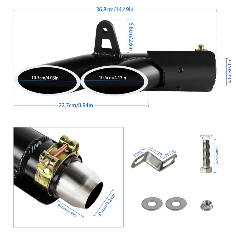 PACEWALKER نصائح عادم دراجة نارية PACEWALKER بمدخل 1.5-2 بوصة، كاتم صوت منزلق للدراجات النارية بمدخل 38-51 مم للدراجات النارية الرياضية/الشارعية والسكوترات، دراجة ترابية ATV، دراجة شوارع - Image 2