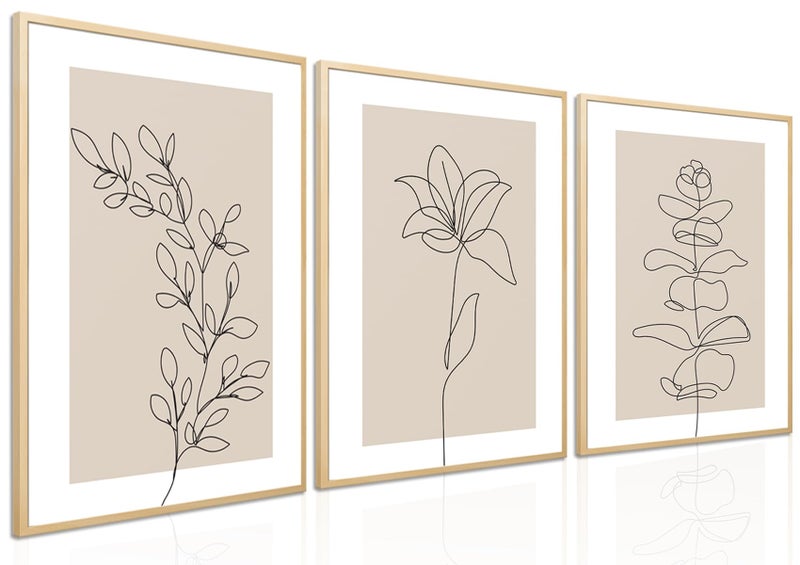 Neutral Botanical Poster Wall Art Set of 3 Flower Minimalist Abstract Botanical Painting Prints Beige Leaf Plant Wall Decor Boho Floral Canvas Line Artwork for Bathroom Bedroom,Living Room 12x16