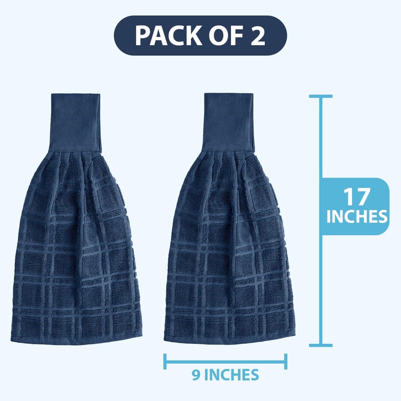 Blue Needles Hanging Kitchen Towels - Blue 100% Cotton Solid Kitchen Tie Towel, Set of 2 Hand Dish Cloth with Hanging Loops 9 x 17 Inches, Absorbent, Super Soft, and Fast Drying Home Essential - Image 3