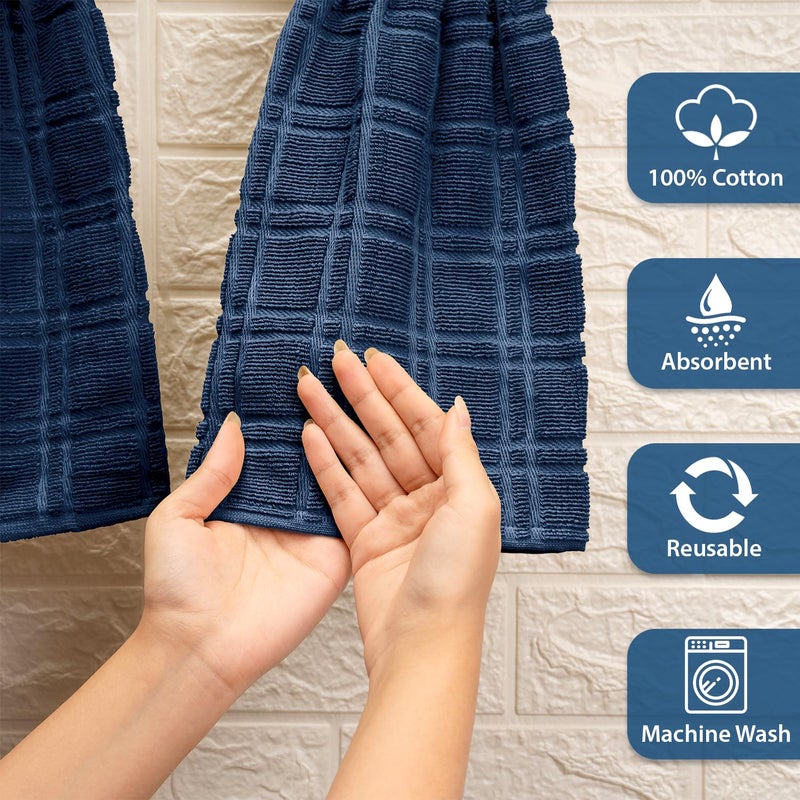 Blue Needles Hanging Kitchen Towels - Blue 100% Cotton Solid Kitchen Tie Towel, Set of 2 Hand Dish Cloth with Hanging Loops 9 x 17 Inches, Absorbent, Super Soft, and Fast Drying Home Essential - Image 4
