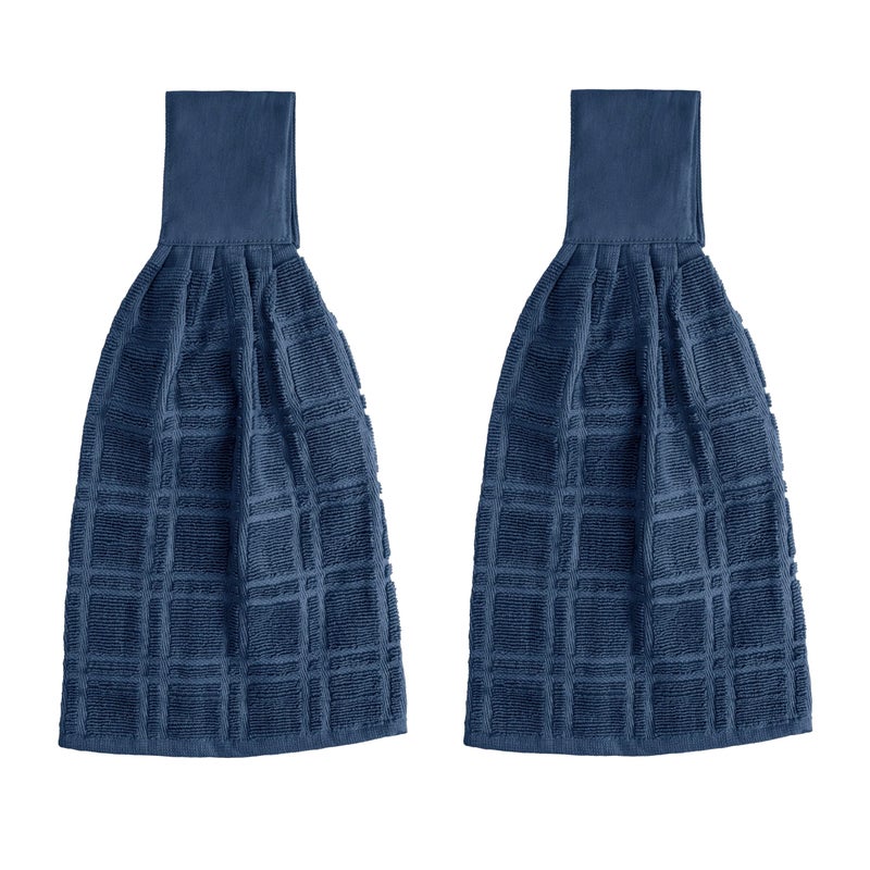 Blue Needles Hanging Kitchen Towels - Blue 100% Cotton Solid Kitchen Tie Towel, Set of 2 Hand Dish Cloth with Hanging Loops 9 x 17 Inches, Absorbent, Super Soft, and Fast Drying Home Essential - Image 1