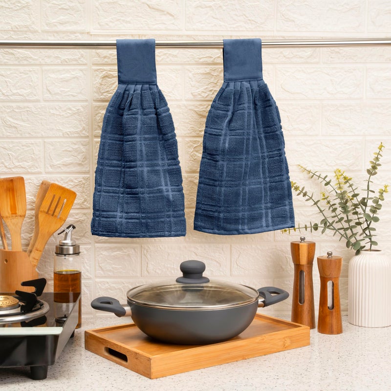 Blue Needles Hanging Kitchen Towels - Blue 100% Cotton Solid Kitchen Tie Towel, Set of 2 Hand Dish Cloth with Hanging Loops 9 x 17 Inches, Absorbent, Super Soft, and Fast Drying Home Essential - Image 5