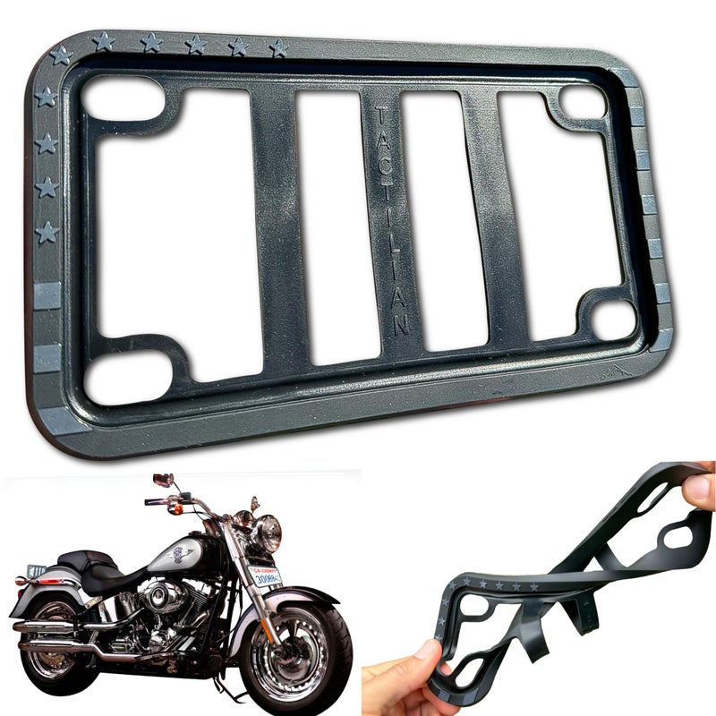 TACTILIAN American Flag Motorcycle License Plate Frame (Black) Rattleproof Silicone Subdued 3D Stars and Stripes US Flag Gloss on Matte Cover, Bike, Harley Motorcycle License Plate Holder Cover - Image 1